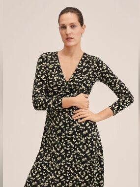 Mango Floral Print Wrap Midi Vacation Dress